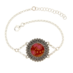 Bracciale d´argento in filigrana con broccato rosso (20 mm)