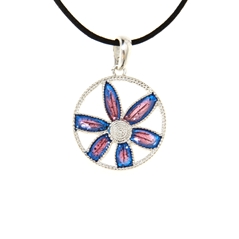 Ciondolo in argento con fiore di filigrana smaltato